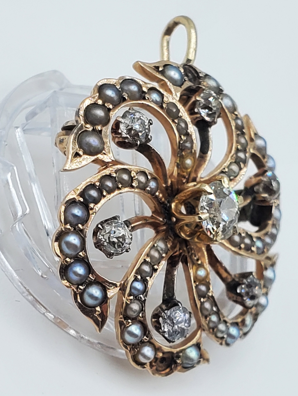 14k Rose Gold Victorian Brooch & Pendent 1.10 TCW Rose Cut Natural Diamonds - Picture 6 of 13